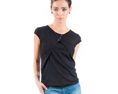 Black T Shirt, Summer Shirt, Black Woman Top, black blouse. Colors: Black, Purple, Gray