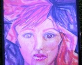 11" x 14" Print of Surreal Female Portrait and Lightning Bolt (oil pastels) with Glass and a Black Frame