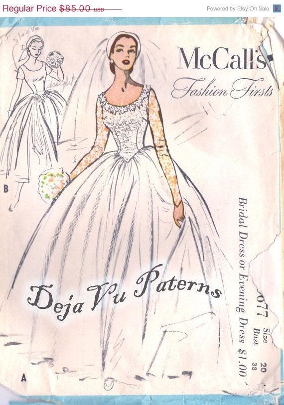CLEARANCE SALE McCall's 9677 Vintage 1950s Bridal Gown and Bridesmaid Dress Sewing Pattern Size 20 Bust 38