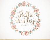 Premade wreath watercolor logo design for boutique, photography