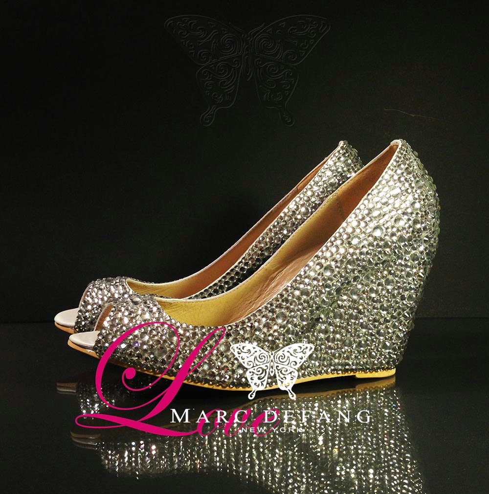 Mixed Clear Crystals Luxury Peep Toe wedges