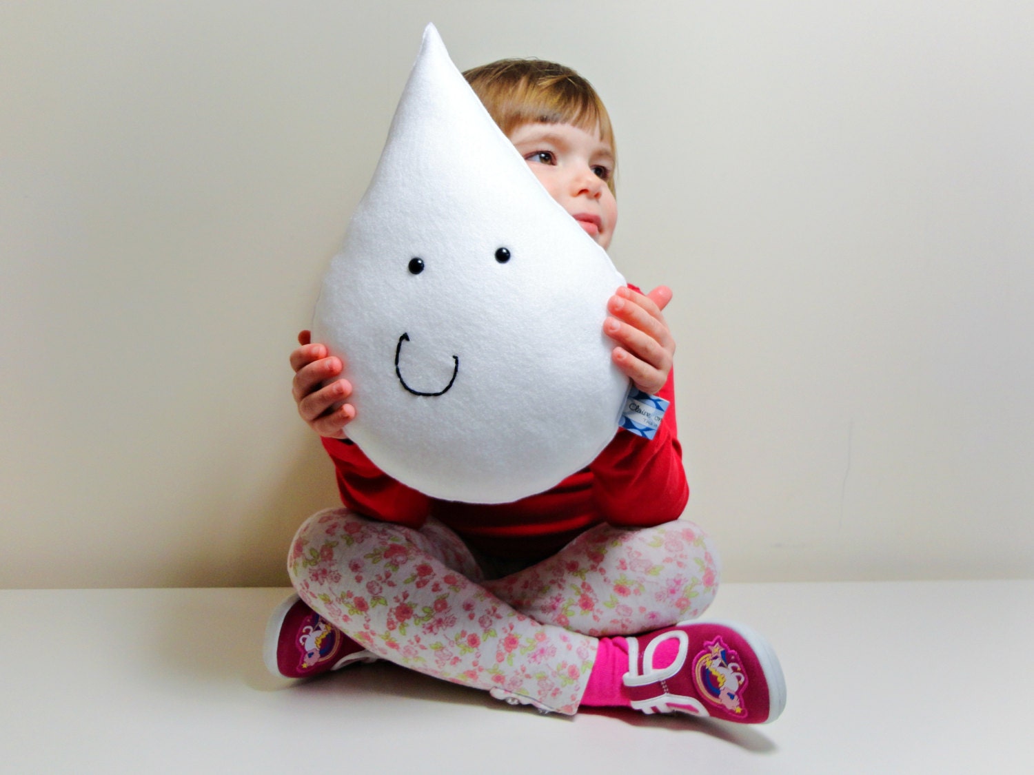 MR HAPPY RAINDROP - White Pillow Cushion Baby Nursery Kids Bedroom Home Decoration