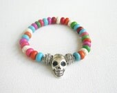 Rainbow Turquoise Beaded Skull Bracelet