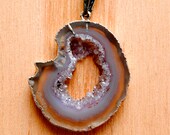 Lavender Grey Sliced Agate Druzy Necklace
