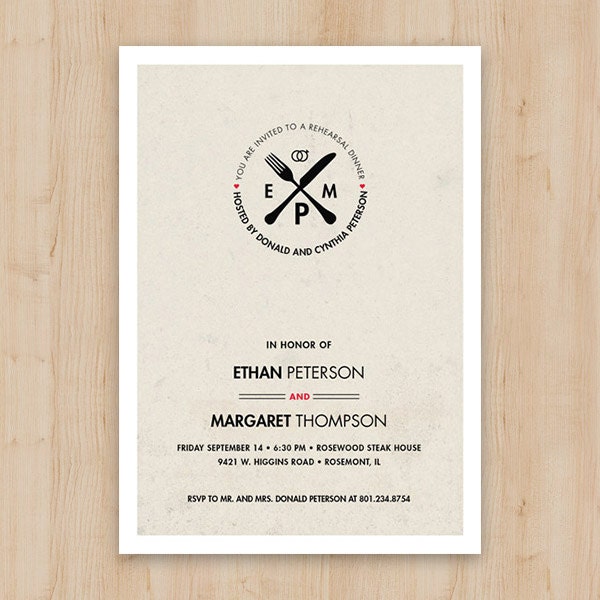 Printable Rehearsal Dinner Invitation, Fork and Knife, Dinner Invitation