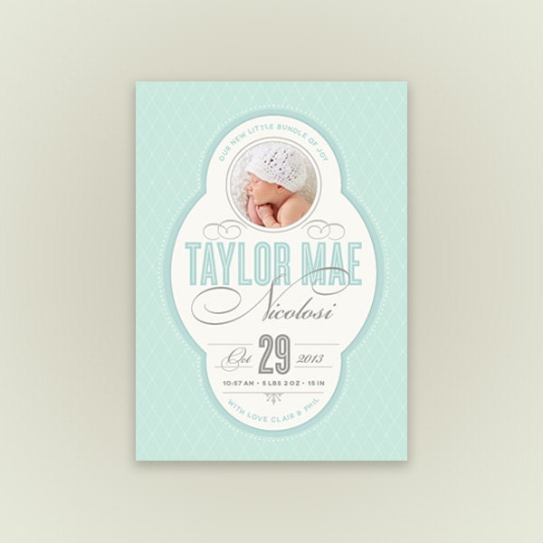 Birth Announcement - Vintage Script - Photo Baby Announcement - Set of 25