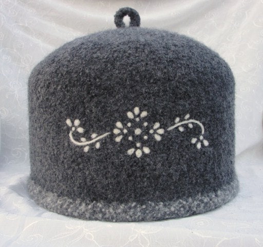 Wool Felted Tea Cozy Embellished with an Elegantly Whimsical Freehand Neddle Felted Design