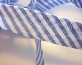 White and Blue Diagonal Stripe Bias Binding 18mm Wide x 1 Metre