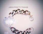 Gunmetal & Faceted Clear Heart Chain Bracelet