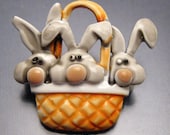 Easter Bunnies in Basket Brooch Pin