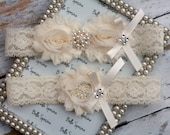 Ivory Bridal Garter and Toss Garter - Cream Wedding Garter Set - Lace Bridal Garter - Rhinestone and Pearl