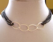 chain choker, black and silver chain necklace