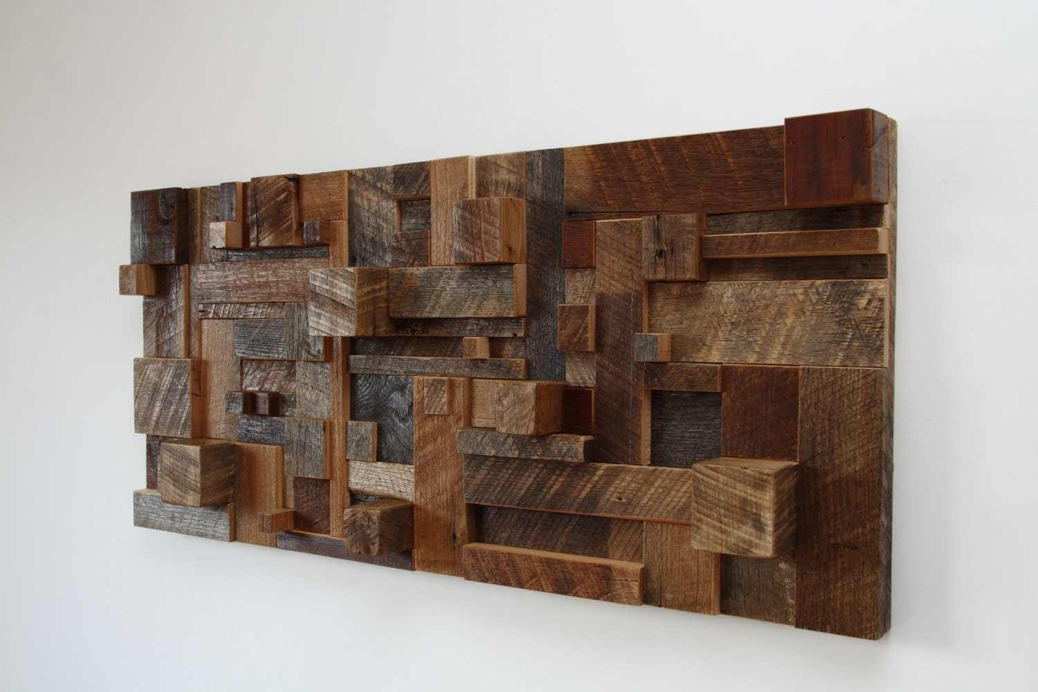 Reclaimed wood wall art 38"x17"x3.5" made of barnwood