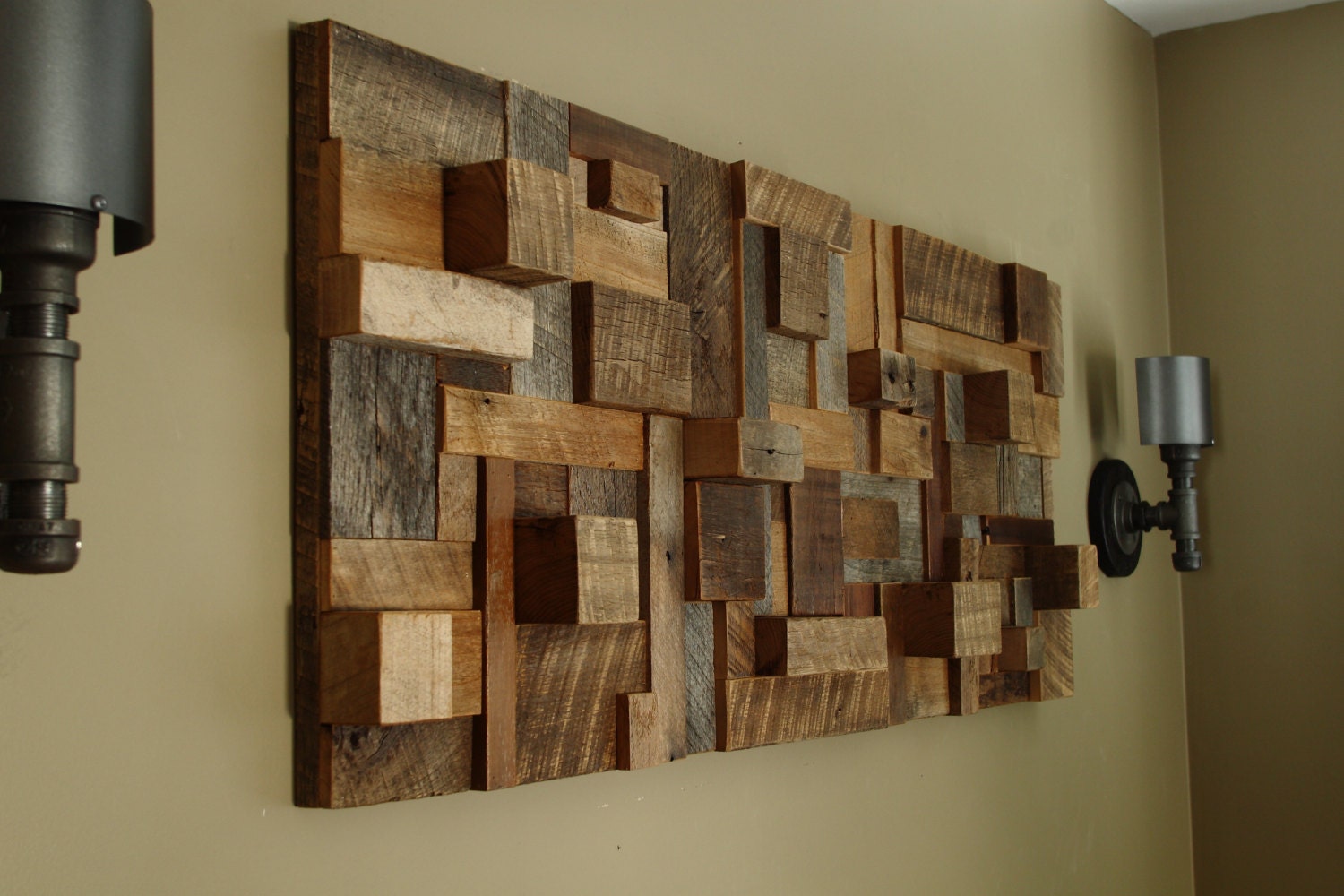 Reclaimed wood wall art 48"x19"x3.5" made of barnwood
