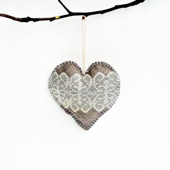 Valentines Day Large Hanging Fabric Love Heart, Hearts Ornament, Valentines Day Ornament, Rustic Ornament, Shabby Chic