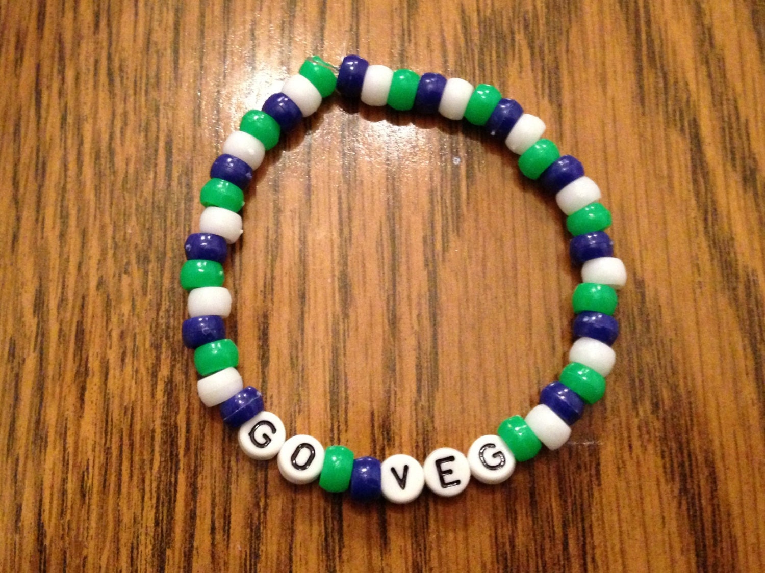 Go Veg Bracelet - Pony Beads Vegan Vegetarian Kitsch