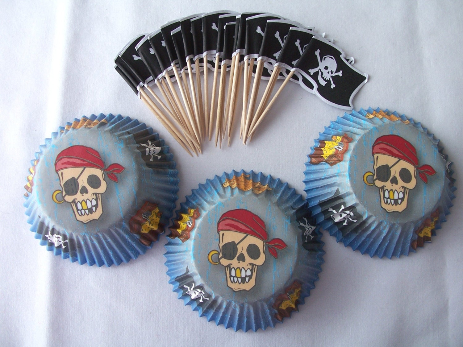 24 Pirate skeleton cupcake cups - cupcake liners - pirate cupcake cups - baking supplies - birthday party cupcakes
