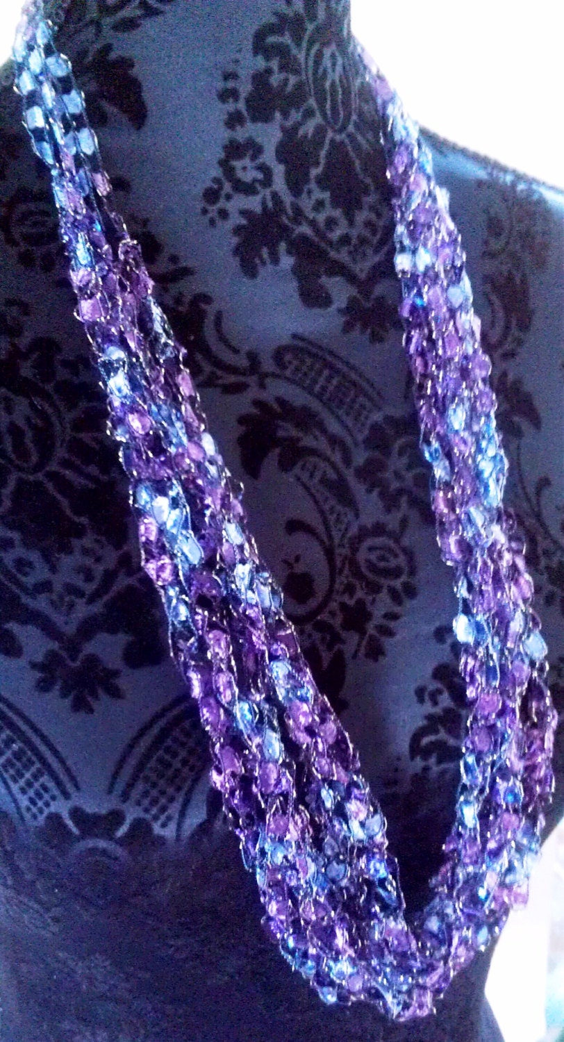Ladder Ribbon Necklace in Twilight Skies Handmade Crocheted Unique Jewellery Womens Accessory Gift for Her