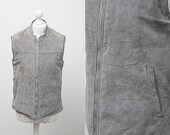 1980's Vintage Grey Genuine Leather Vest Body Warmer / Size 38