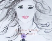 Green Eyes Fashion Print of Original  Watercolor and Ink Painting Illustration  Art - Art Work