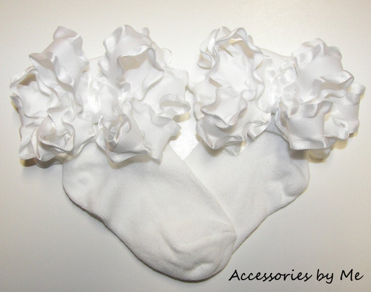 White Ruffle Bows Girls Socks Baptism Portrait Birthday Pageant Special Occasion Newborn - 12 Years