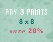 SALE - Any Three 8x8 20X20cm Prints save 20 percent