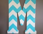 Rustic Custom Distressed Aqua Blue Chevron Home Decor 18" Decorative Pottery Barn Style Chevron Letters, Wedding Gift, Bridesmaid Gift