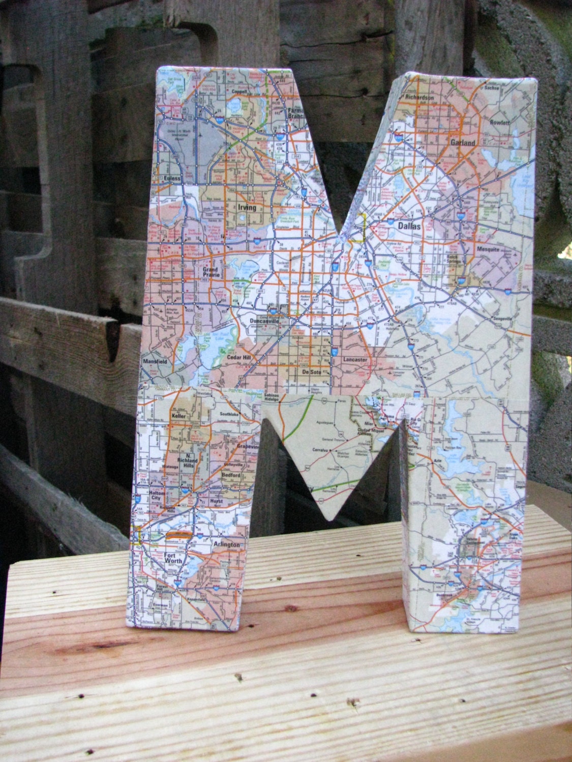 box letter - paper mache - customize - maps - 3D - medium size - U.S. and World maps - home art - travelers gift - birthdays