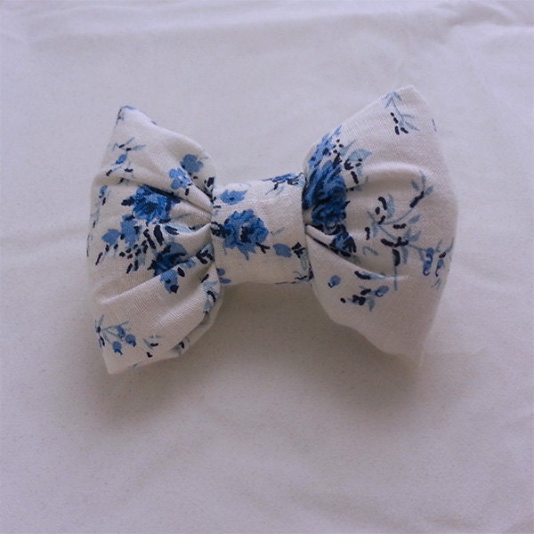 Hair Bow Clip in Blue and White Floral