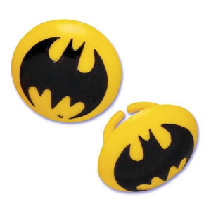 Batman Yellow bat logo cupcake rings picks cake toppers, great for super hero justice league boy girl birthday party or as treat bag favors