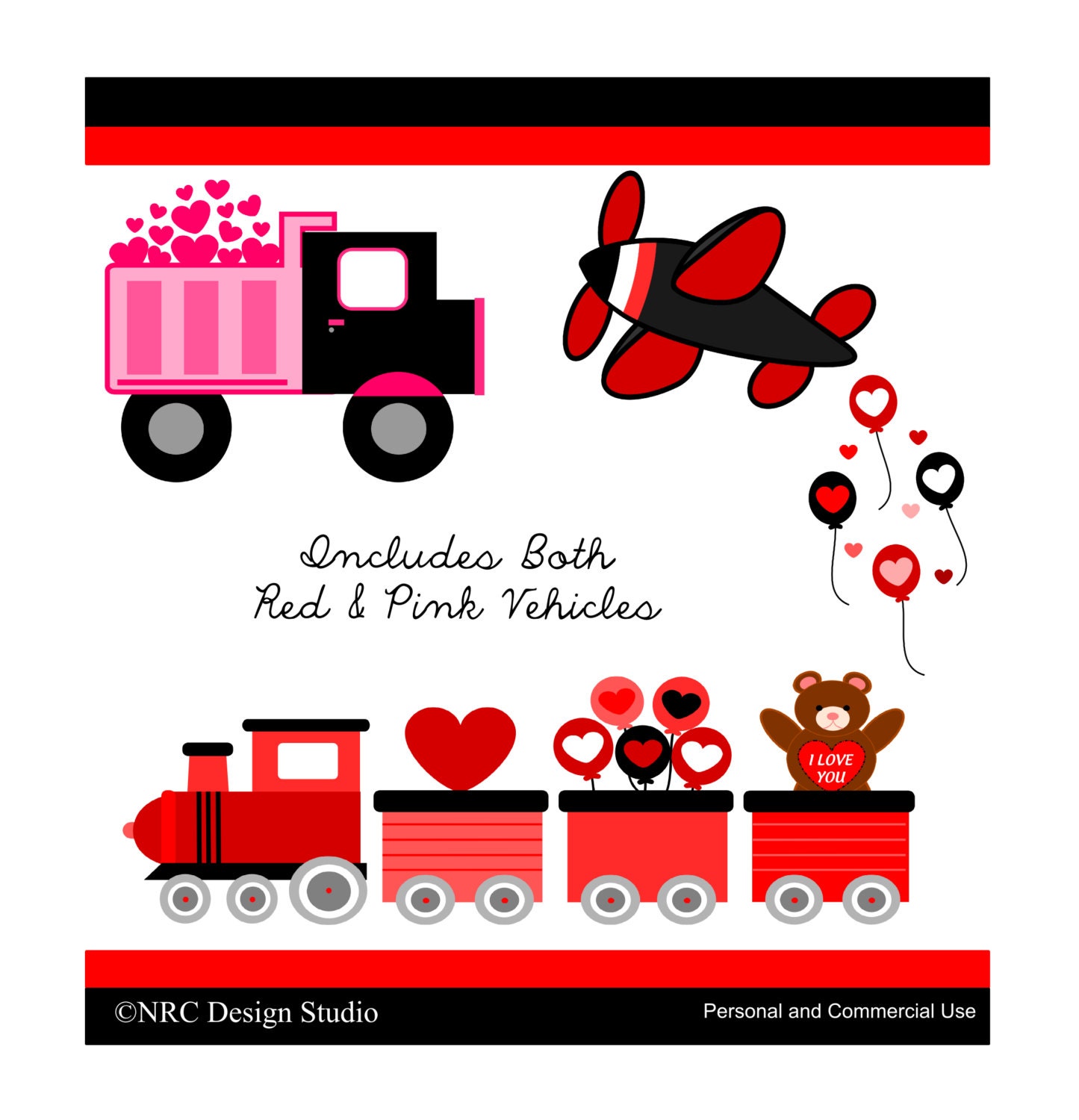 Valentine Vehicles Clip Art Graphics - Digital Clipart Commercial Use - Instant Download Il_170x135