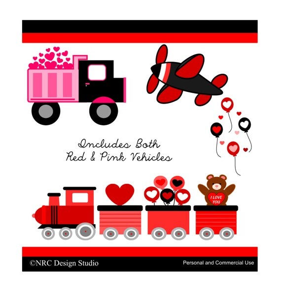 Valentine Vehicles Clip Art Graphics - Digital Clipart Commercial Use - Instant Download Il_570xn