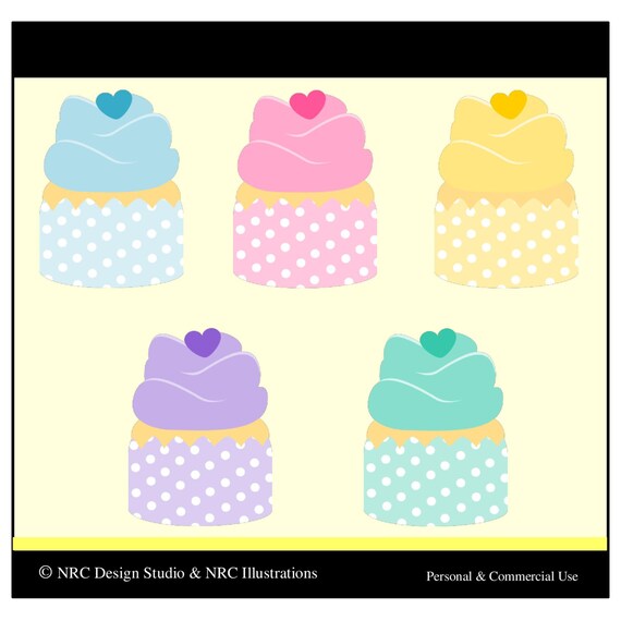 Polka Dot Easter Cupcakes Clip Art Graphics - Digital Clipart Commercial Use - Instant Download Il_570xn
