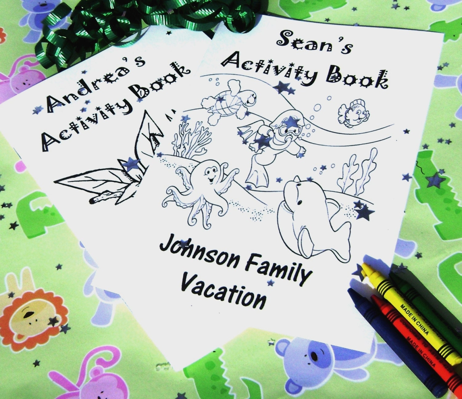 Personalized Vacation Activity Books with Crayons - Set of 3