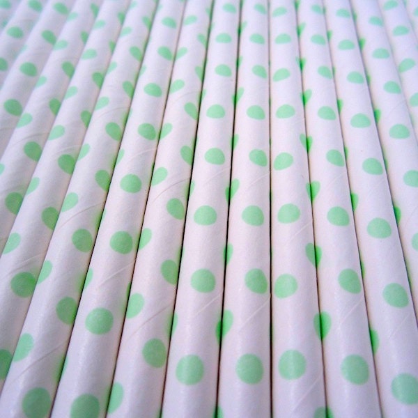 25 LIGHT Green Mini Polka Dot Paper Straws - Cake Accessory Lollipop Sticks - Baking Craft Party Supplies