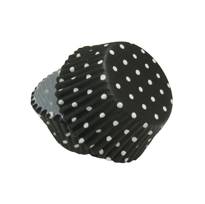 36 Standard Size Baking Cup Liners in Black with White Polka Dots - Baking Cupcake Party Supplies Il_570xn