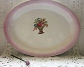 Shabby Pink Floral Platter Vintage Tray  Porcelain Housewares Serving Cottage Home Decor
