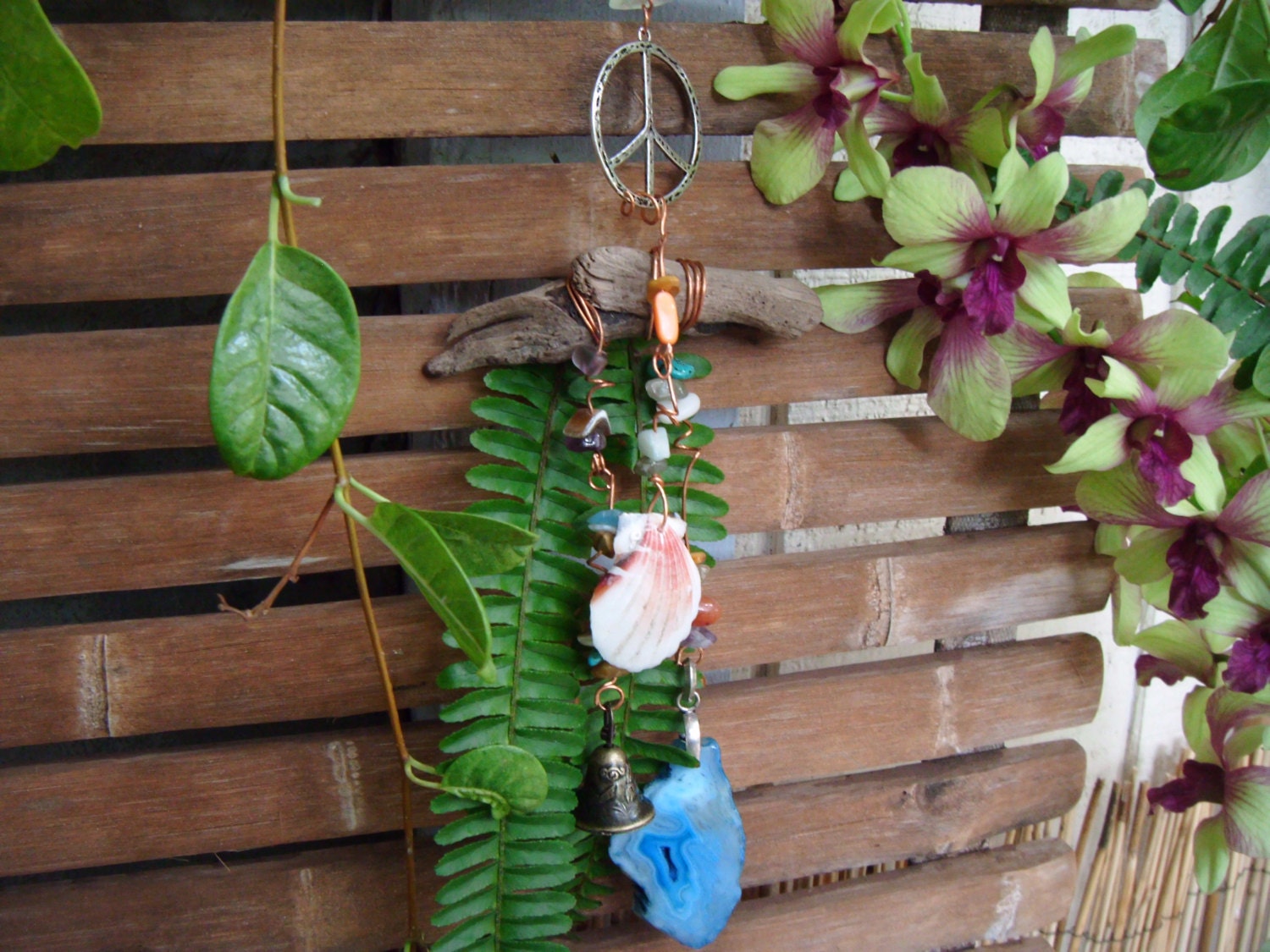Go in Peace Driftwood with Healing Stones & Peace Bell