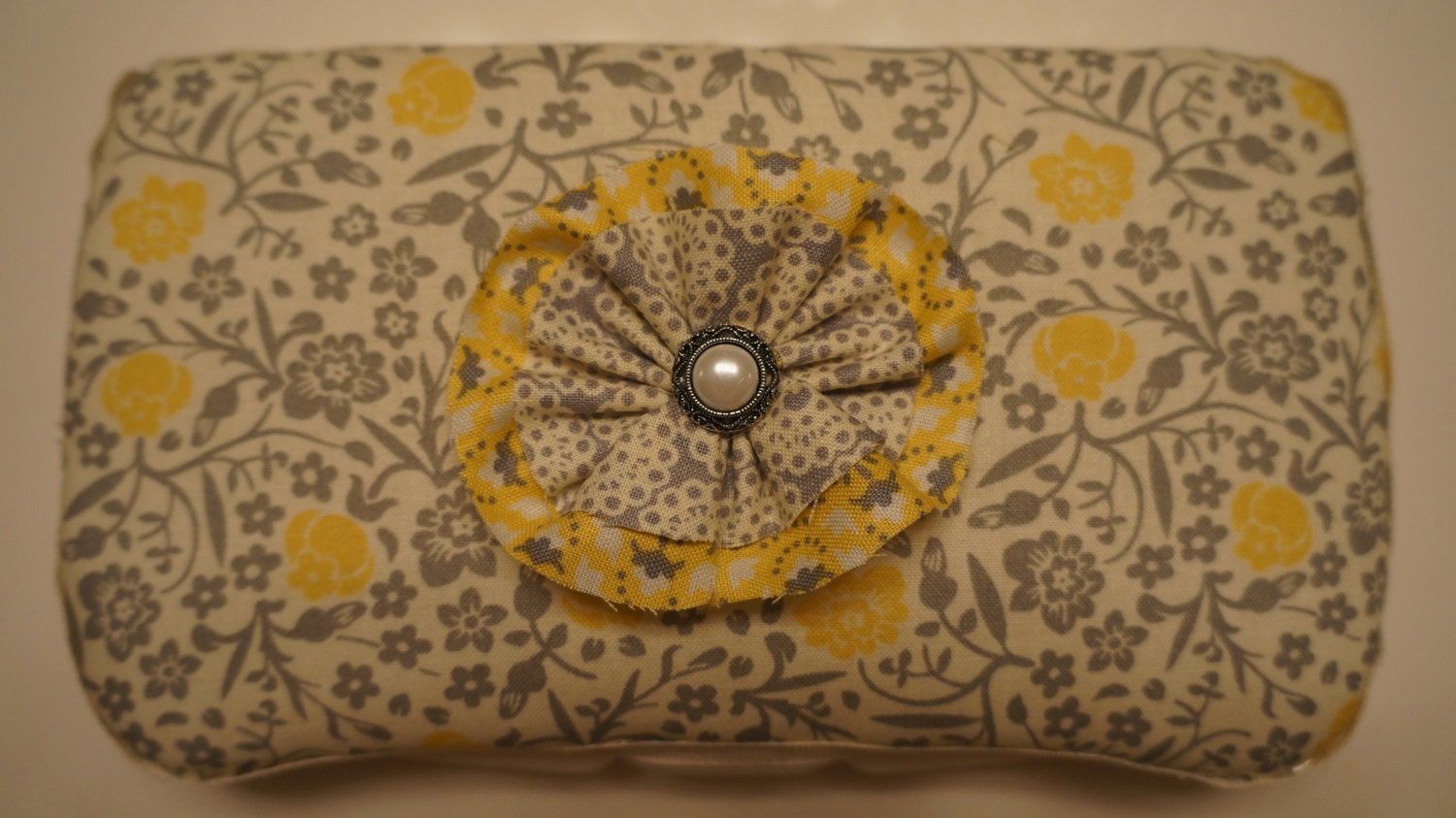 StinkNCute Diaper Wipe Case - Gray and Yellow Floral Print