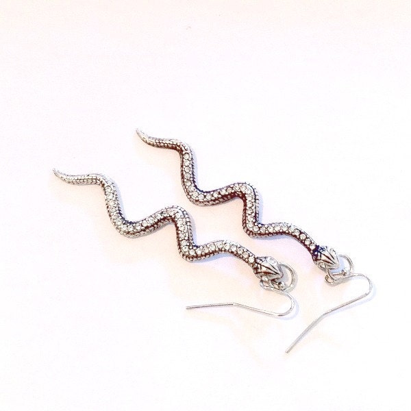 Shimmery Snake Earrings long dangling snakes Handmade Graduation Gift Free US Shipping
