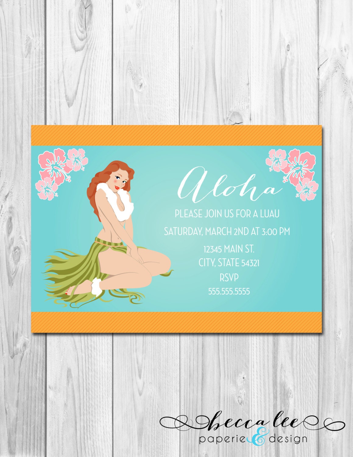 Hawaiian Pin Up Girl - Luau Party Invitation - DIY - Printable Il_170x135