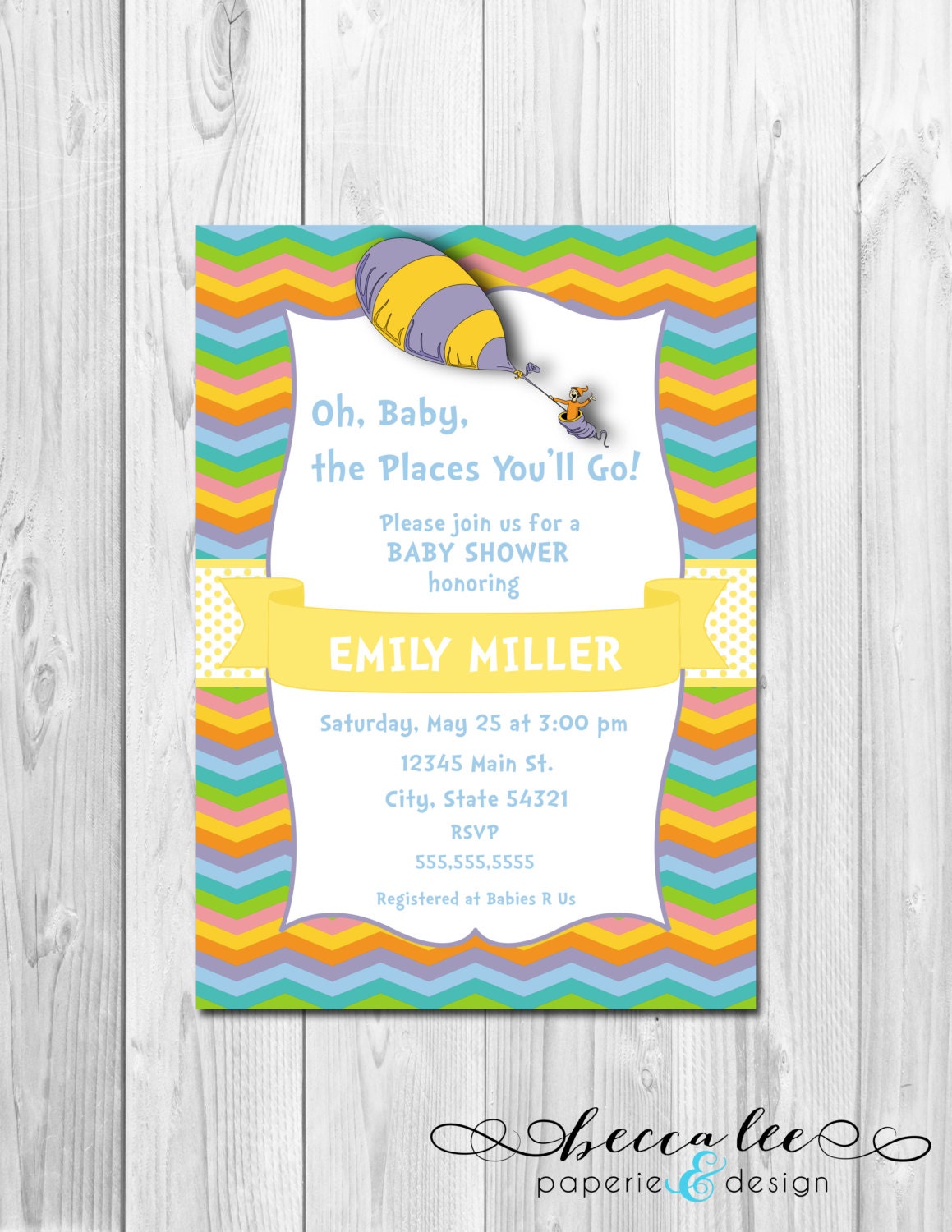 The Places You'll Go Chevron Stripes Invitation - Baby Shower, Graduation, Bridal Shower, Birthday Party - DIY - Printable Il_170x135