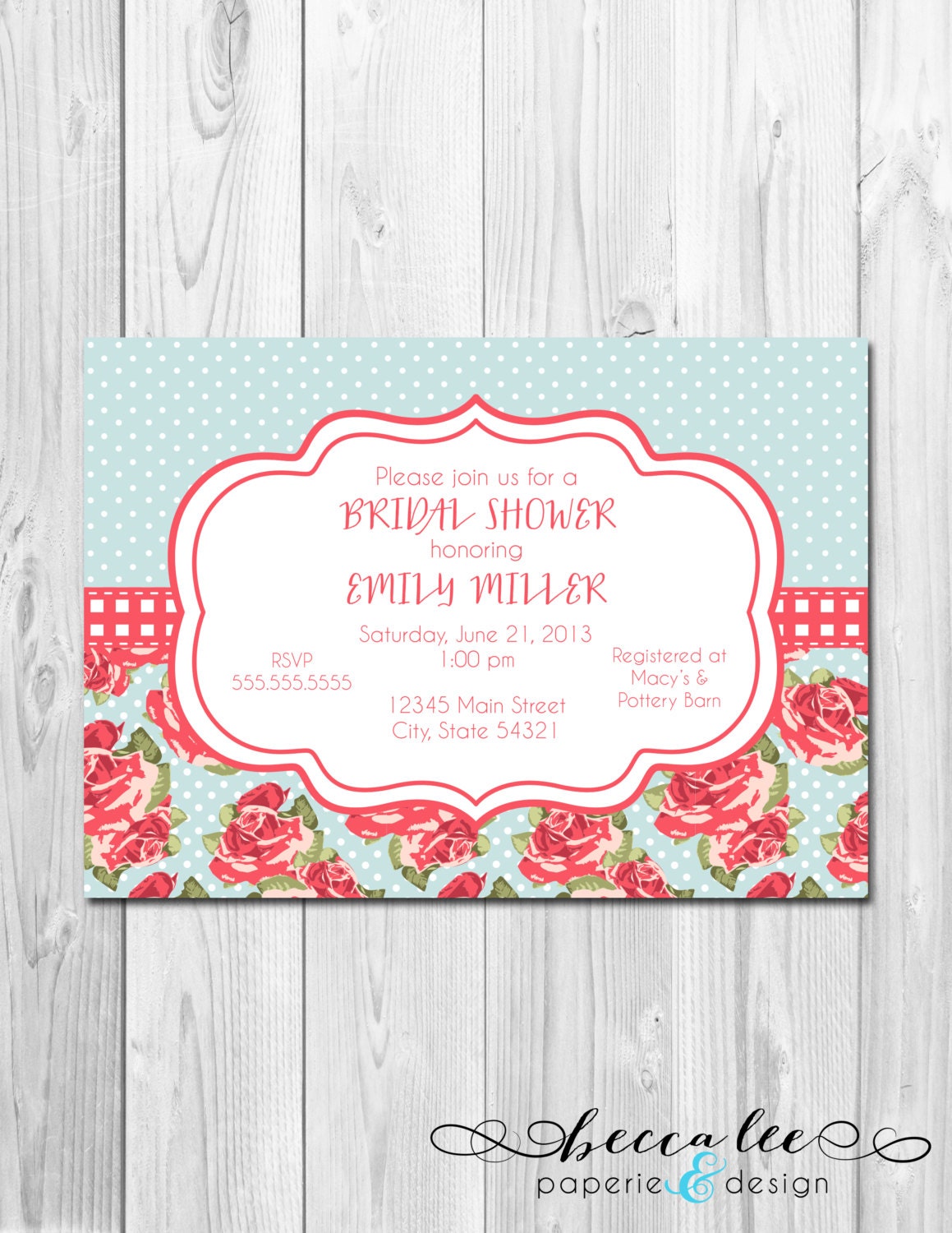 Shabby Chic Bridal Shower, Baby Shower, Birthday Invitation - Floral Polka Dot - DIY - Printable Il_170x135