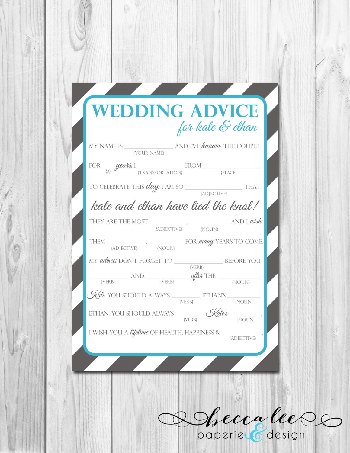 Wedding Advice Mad Lib - Stripes - Customizable - Printable Il_570xn