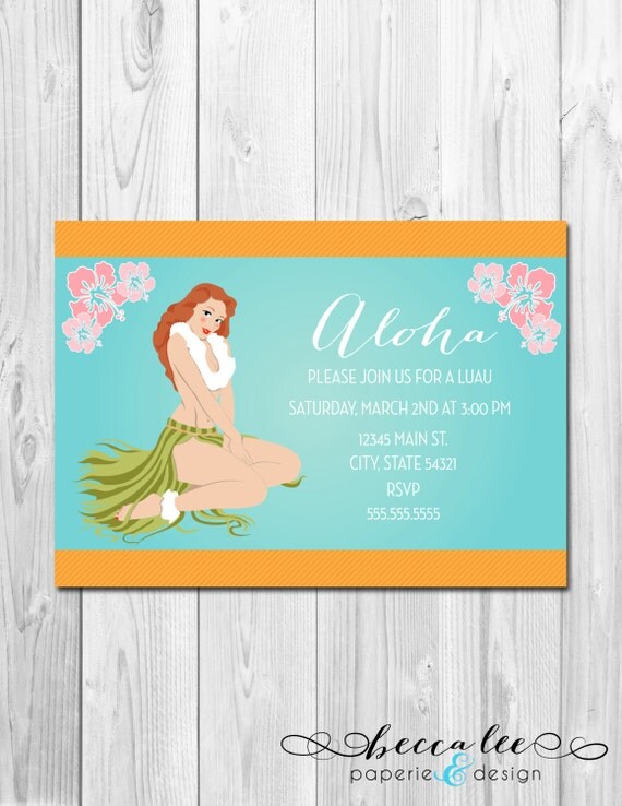 Hawaiian Pin Up Girl - Luau Party Invitation - DIY - Printable Il_570xn