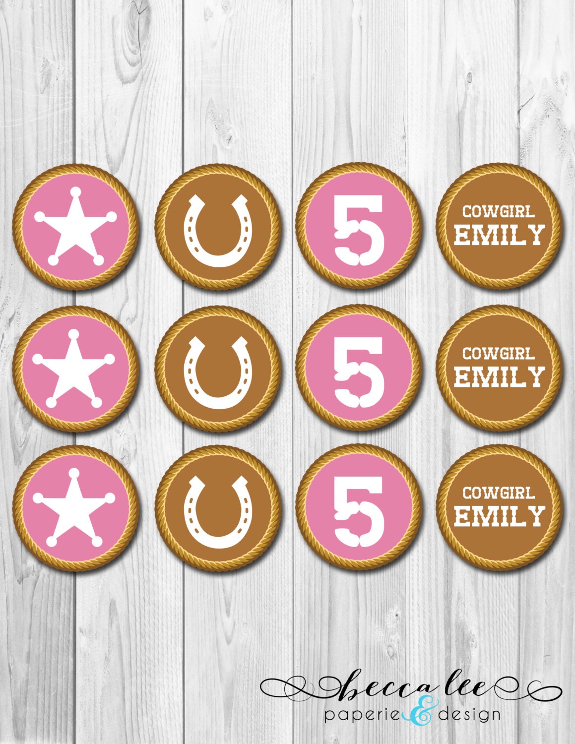 Cowgirl Theme Cupcake Topper - Pink & Brown - DIY - Printable Il_570xn