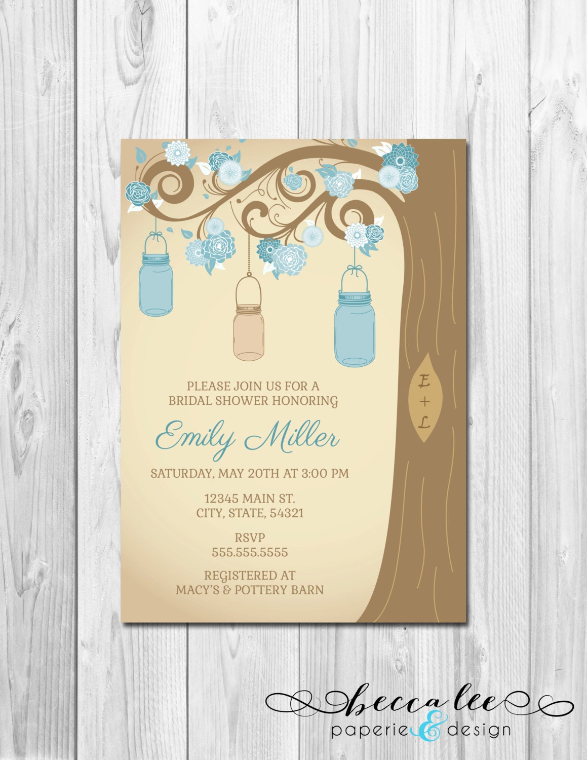 Mason Jar Tree Bridal Shower, Baby Shower, Birthday Invitation - Blues - DIY - Printable Il_570xn