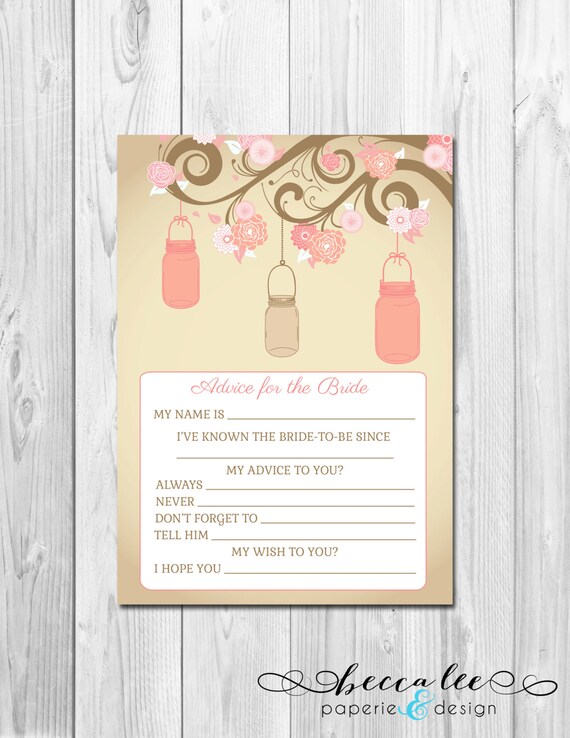 INSTANT DOWNLOAD - Advice for the Bride - Mason Jar Tree - Pinks - Printable Il_570xn