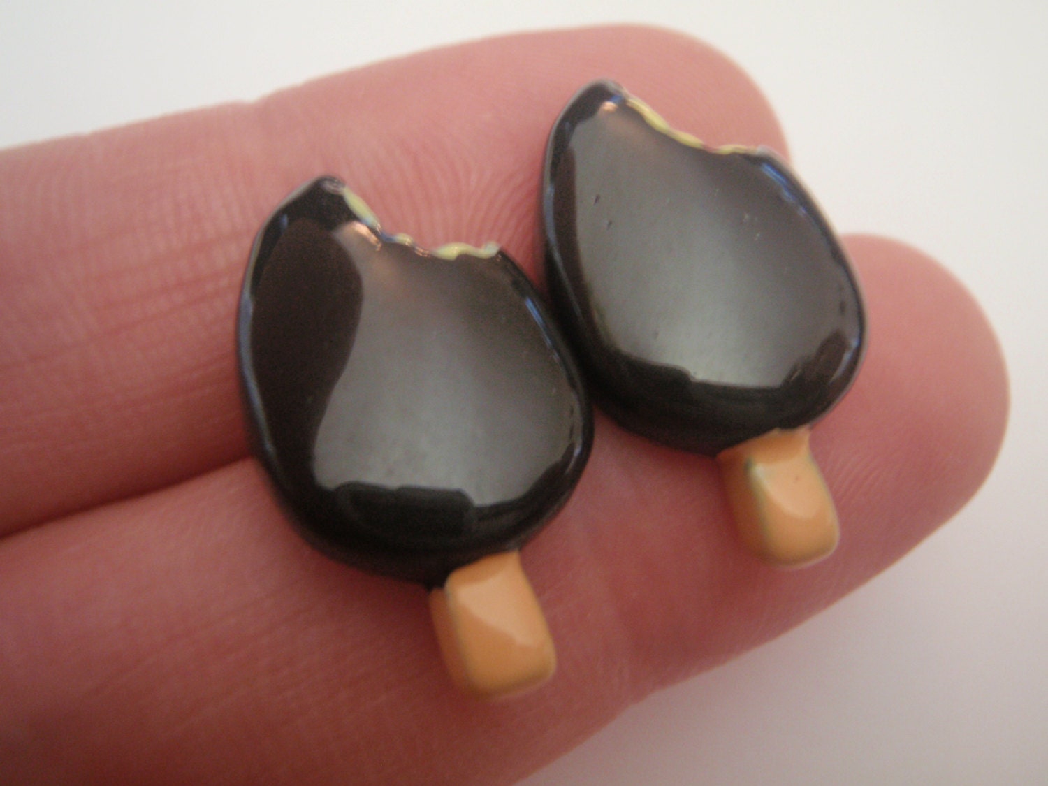 Black Ice Cream Bar Studs - Ice Cream Earrings - Food Jewelry - Chocolate