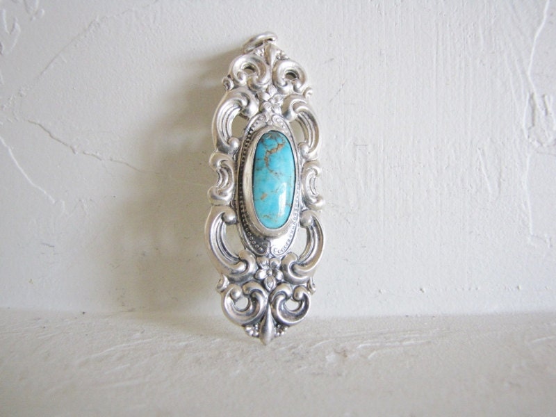 Vintage Towle Grand Duchess Sterling Silver And Turquoise Pendant-Mothers Day Jewelry- Birthday or any special occasion jewelry.